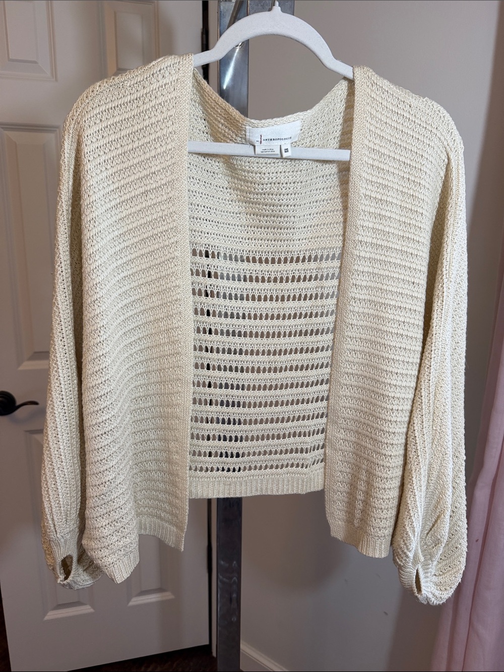 Anthropology Lush Open-Weave Cream Cardigan Sweater